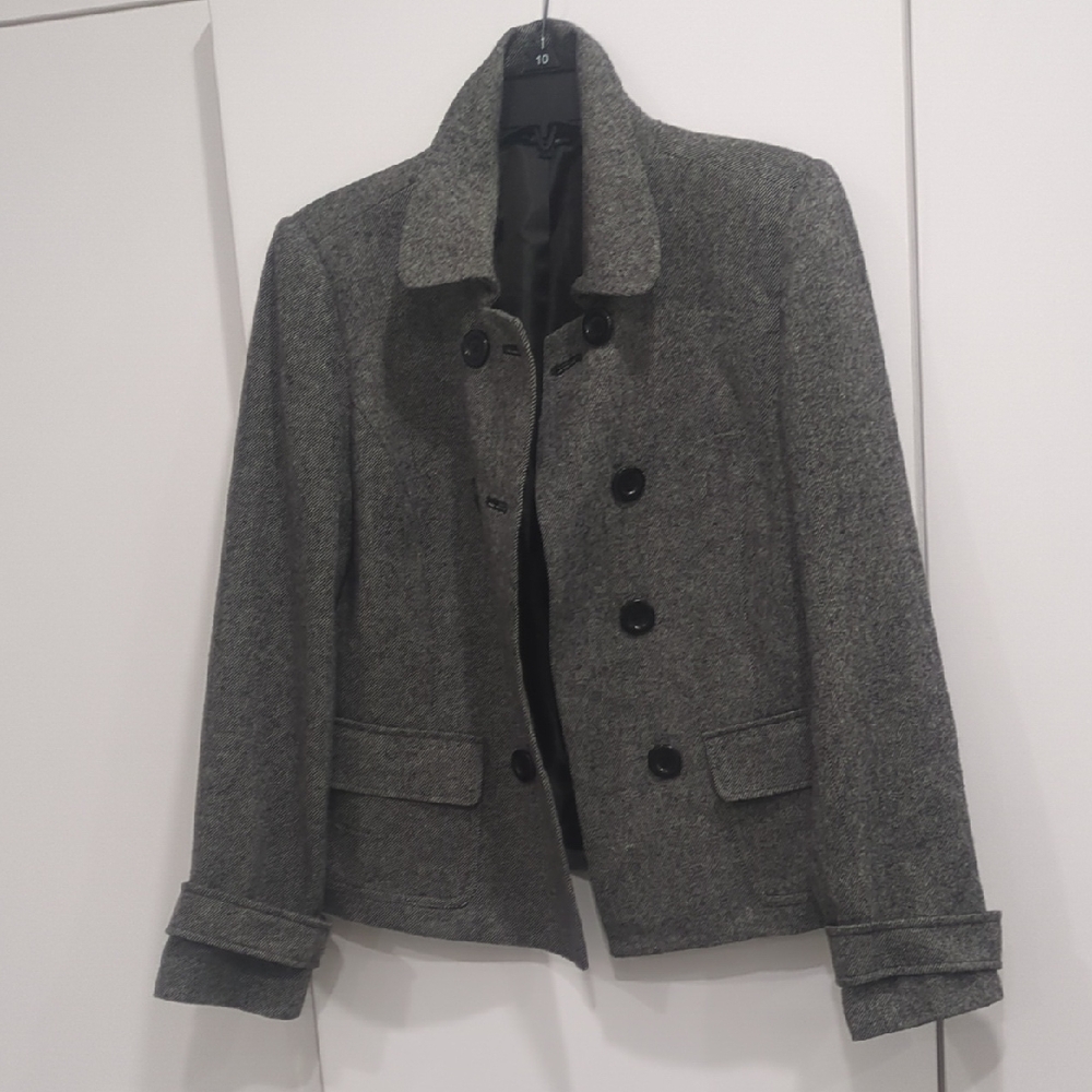 Reitmans Grey Black  Double Breasted Pea Cost Style Fall Blazer D5 Like New.